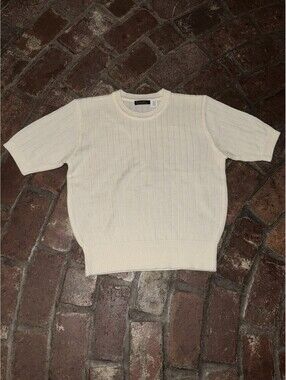 VTG Venesha Short Sleeve Sweater White Size L Cotton Rayon Blend